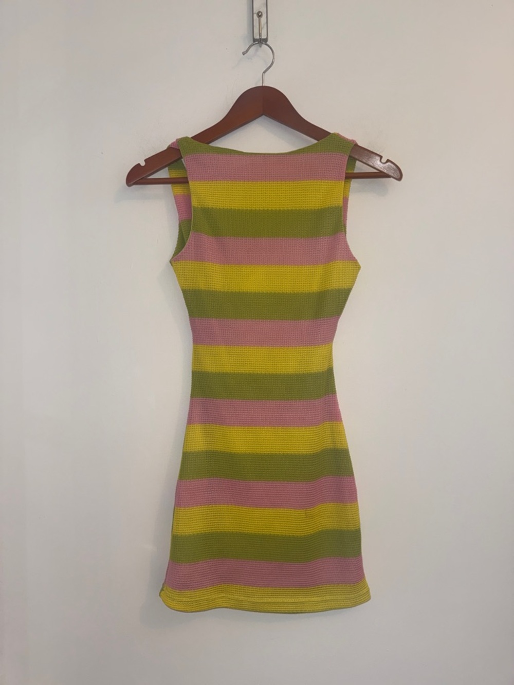Bailey Rose Twist Front Cutout Mini Dress Striped Knit Pink Green XS - Picture 5 of 11
